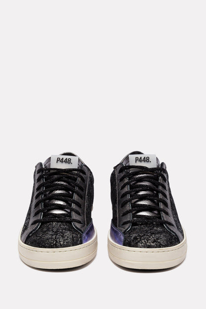 John Etna Distressed Metallic Leather Lace-Up Sneakers